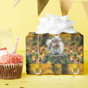 Papier Cadeau Écureuil blanc d'automne sur une souche d'arbre