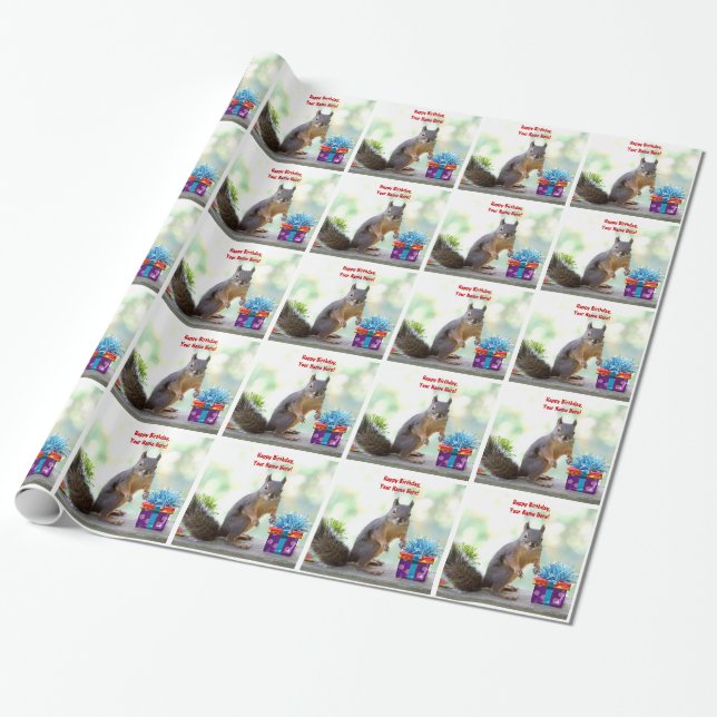 Papier Cadeau Écureuil de joyeux anniversaire (Déroulé)