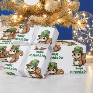 Papier Cadeau Écureuil de la Saint-Patrick avec Casquette vert