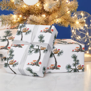 Papier Cadeau Écureuil de Noël dans un arbre à champignons Papie
