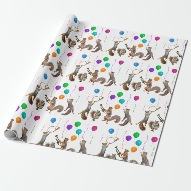 Papier Cadeau Écureuils de fête enveloppant du papier (Déroulé)