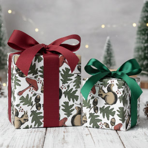 Papier Cadeau Écureuils de la Forêt Festive, Acornes et Champign