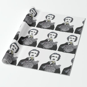 Papier Cadeau Edgar Allan Poe avec Raven sur son Chin