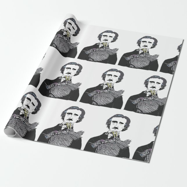 Papier Cadeau Edgar Allan Poe avec Raven sur son Chin (Déroulé)