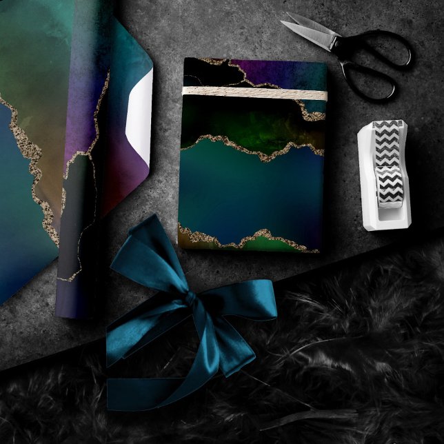 Papier Cadeau Edgy Agate | Sombre Moody Jewel Tone Mystic Turquo (Créateur téléchargé)