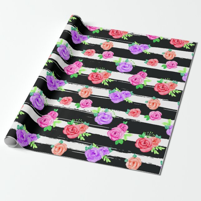Papier Cadeau Edgy Rose & Moderne Stripes Soirée d'Anniversaire  (Déroulé)