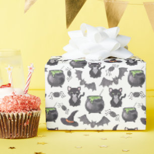 Papier Cadeau Eerie Night Éffrayant sorcière Chat Halloween Moti