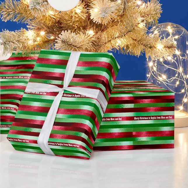 Papier Cadeau Effet chatoyant métallique texte personnalisé Noël (Créateur téléchargé)