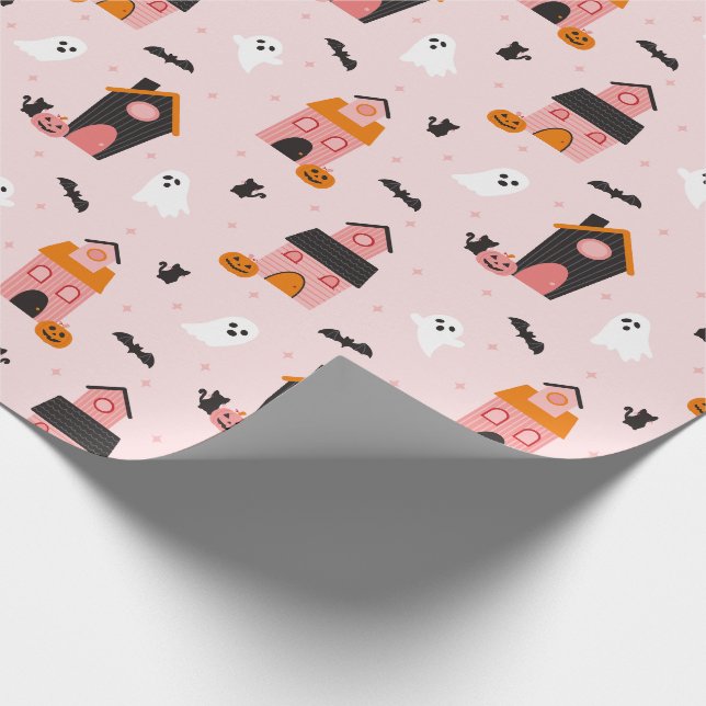 Papier Cadeau Éffrayant Cute Halloween Haunted Maisons Motif (Coin)