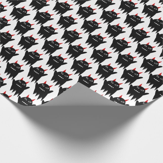 Papier Cadeau Éffrayant Fantôme noir avec cornes rouges (Coin)