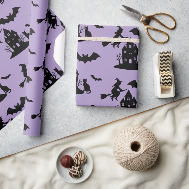 Papier Cadeau Éffrayant Hauné Maison & Sorcière Silhouette | (Artisanat)