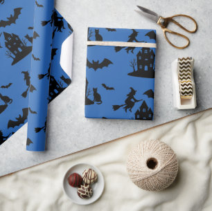 Papier Cadeau Éffrayant Hauné Maison & Sorcière Silhouette  