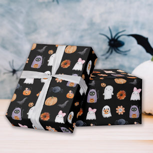 Papier Cadeau Éffrayant mignon halloween ghost aquarelle style n