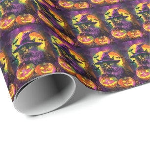 Papier Cadeau Éffrayant Turc Angora Chat Halloween Citrouille so