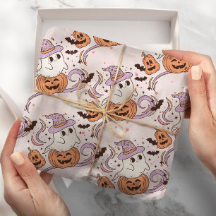 Papier Cadeau Éffrayant Un Fantôme Rétro & Halloween rose Citrou