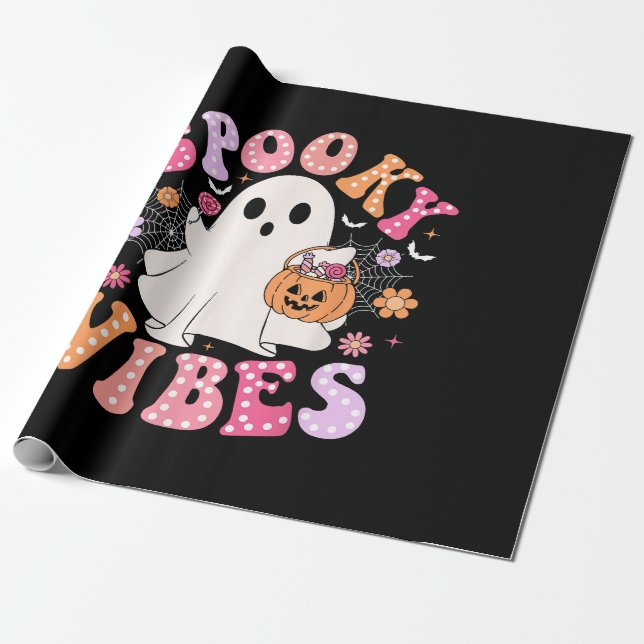 Papier Cadeau Éffrayant Vibes Ghost Retro Halloween Super