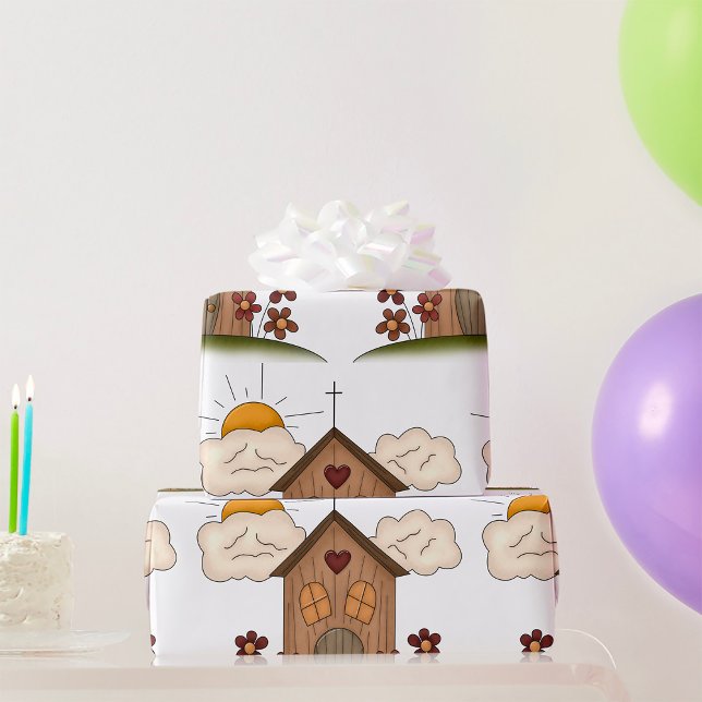 Papier Cadeau Église en bois (Créateur téléchargé)