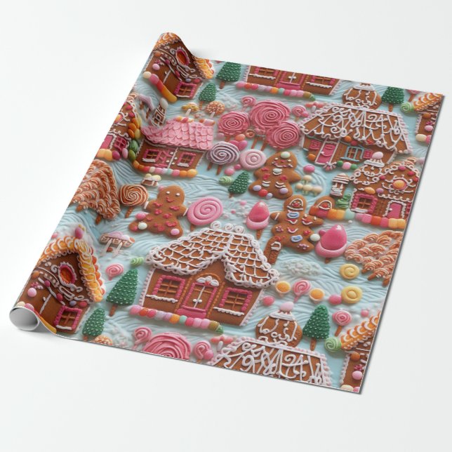 Papier Cadeau Église Gingerbread (Déroulé)