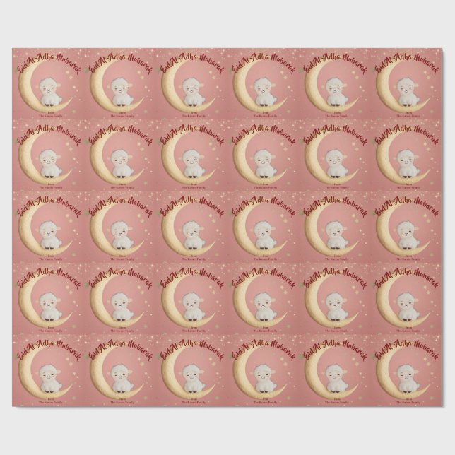 Papier Cadeau Eid Al-Adha Mubarak Pink (Plat)