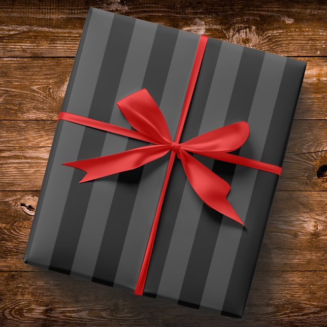 Papier Cadeau Elagnat Black & Smoky Black Vertical Stripes (Créateur téléchargé)