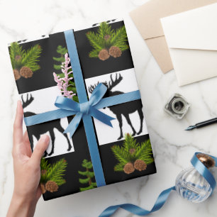 Papier Cadeau Élan rustique avec branches de pin
