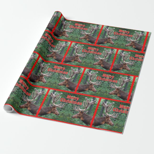 Papier Cadeau Élans de Taureau de Joyeux Noël en velours (Déroulé)