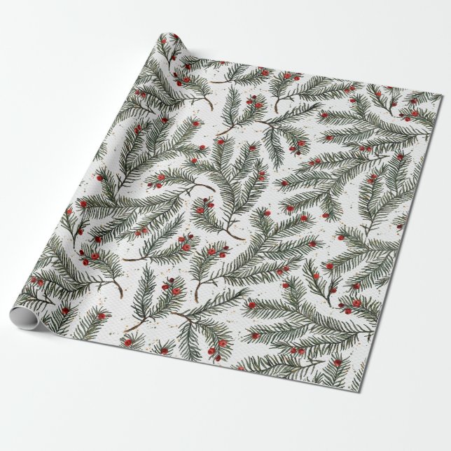 Papier Cadeau Élégance à feuillage persistant (Déroulé)