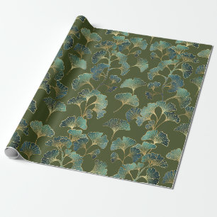Papier Cadeau Élégance de Ginkgo Émeraude – Botanique Luxueuse e