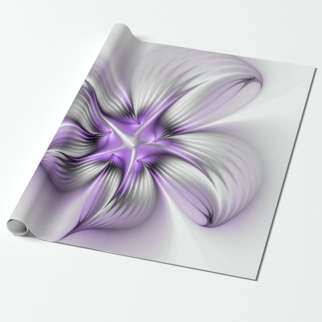 Papier Cadeau Élégance florale Art Abstrait Violet Fractal moder (Déroulé)