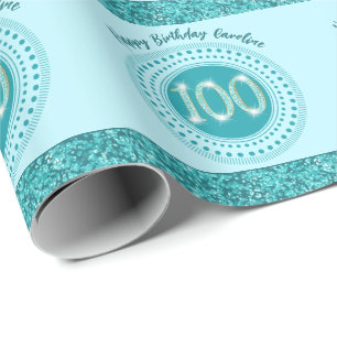 Papier Cadeau Elégant 100e anniversaire Turquoise Parties scinti