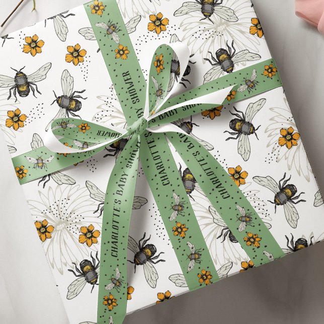 Papier Cadeau Élégant abeille florale été (Trendy Buzzing Bees and flowers pattern. Look for matching ribbon that comes in 1.5" or 3" width :)))