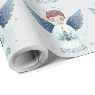 Papier Cadeau Élégant ange de Noël nordique tenant une bougie