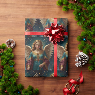 Papier Cadeau Élégant Ange de Noël Vintage