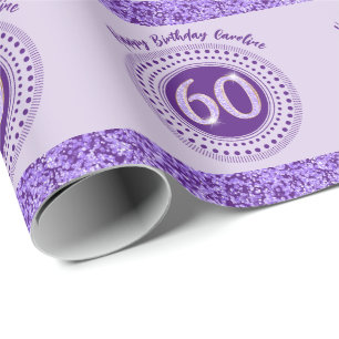 Papier Cadeau Élégant Anniversaire 60 Ans Paillettes Violettes a