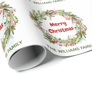 Papier Cadeau Elégant aquarelle couronne Noël 