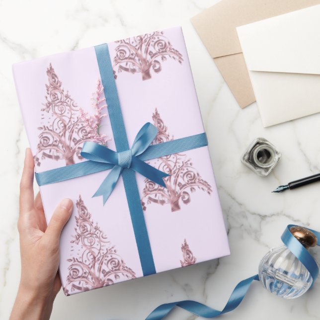 Papier Cadeau Élégant arbre de Noël moderne Motif rose clair (Cadeaux)