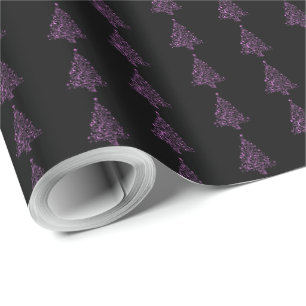 Papier Cadeau Élégant arbre de Noël Motif rayé rose noir