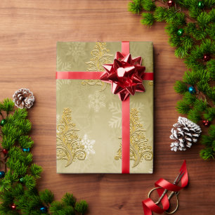Papier Cadeau Elégant Arbre de Noël Or & Motif de Flocon de neig