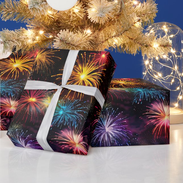 Papier Cadeau Elégant arc-en-ciel feux sur Arrière - plan noir (Vacances)