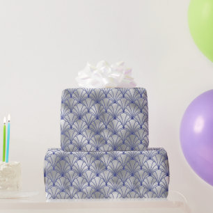 Papier Cadeau Elégant Argent et Bleu Art Déco