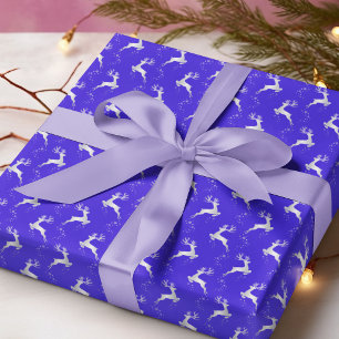 Papier Cadeau Élégant Argent Reindeer Bleu Noël