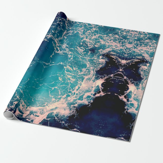 Papier Cadeau Élégant Arrière - plan des vagues d'océan bleu pro (Déroulé)
