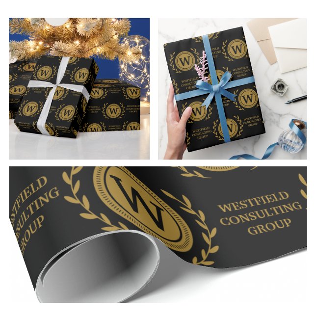Papier cadeau élégant avec monogramme professionne (Professional Elegant Business Monogram Gift Wrap gold corporate simple crafts party wrapping paper )