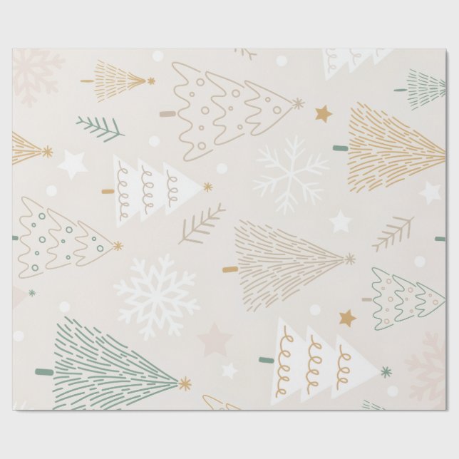 Papier Cadeau Elegant Beige Christmas Tree Gift Wrap (Plat)