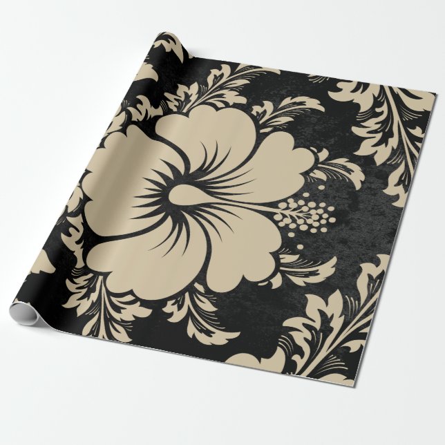 Papier Cadeau Elégant beige damassé Noël élégant (Déroulé)
