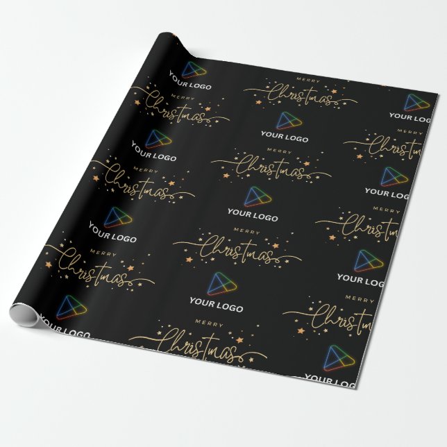 Papier Cadeau Élégant Black Gold Custom Business Logo Noël (Déroulé)