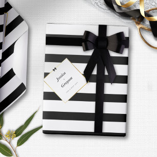 Papier Cadeau Elégant Black White Stripe Gold Frame Mariage Cade