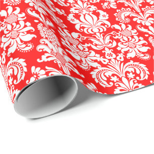 Papier Cadeau Elégant blanc floral Damas rouge Arrière - plan