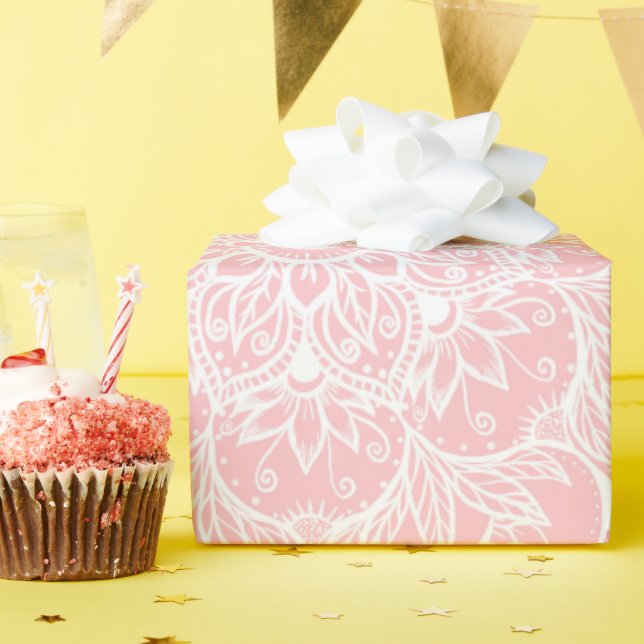 Papier Cadeau Elégant Blanc Floral Mandala Rose Design (Fête d'anniversaire)