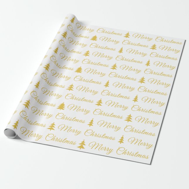 Papier Cadeau Elégant blanc or joyeux Citation de Noël (Déroulé)